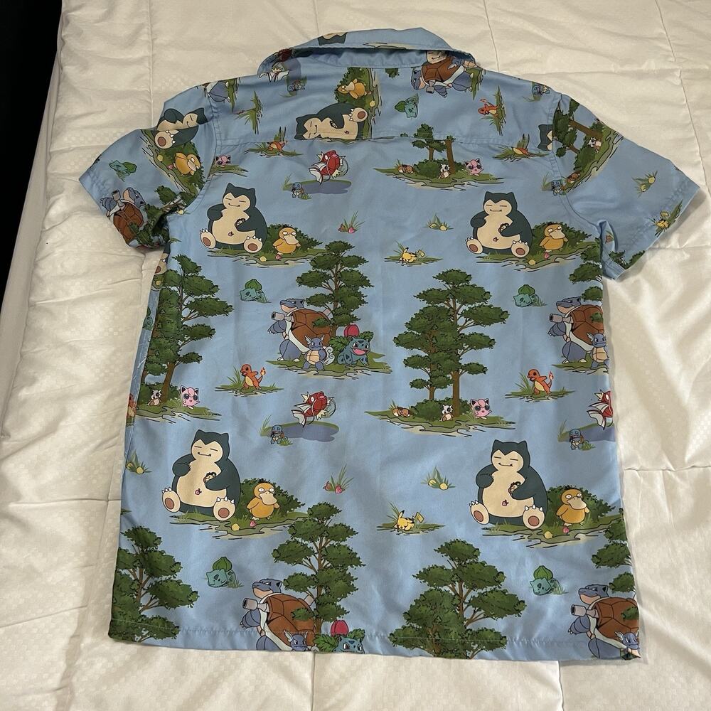 OppoSuits Pokémon Men's Short Sleeve Shirt Small Blue Forest Print Button Up - Picture 8 of 16